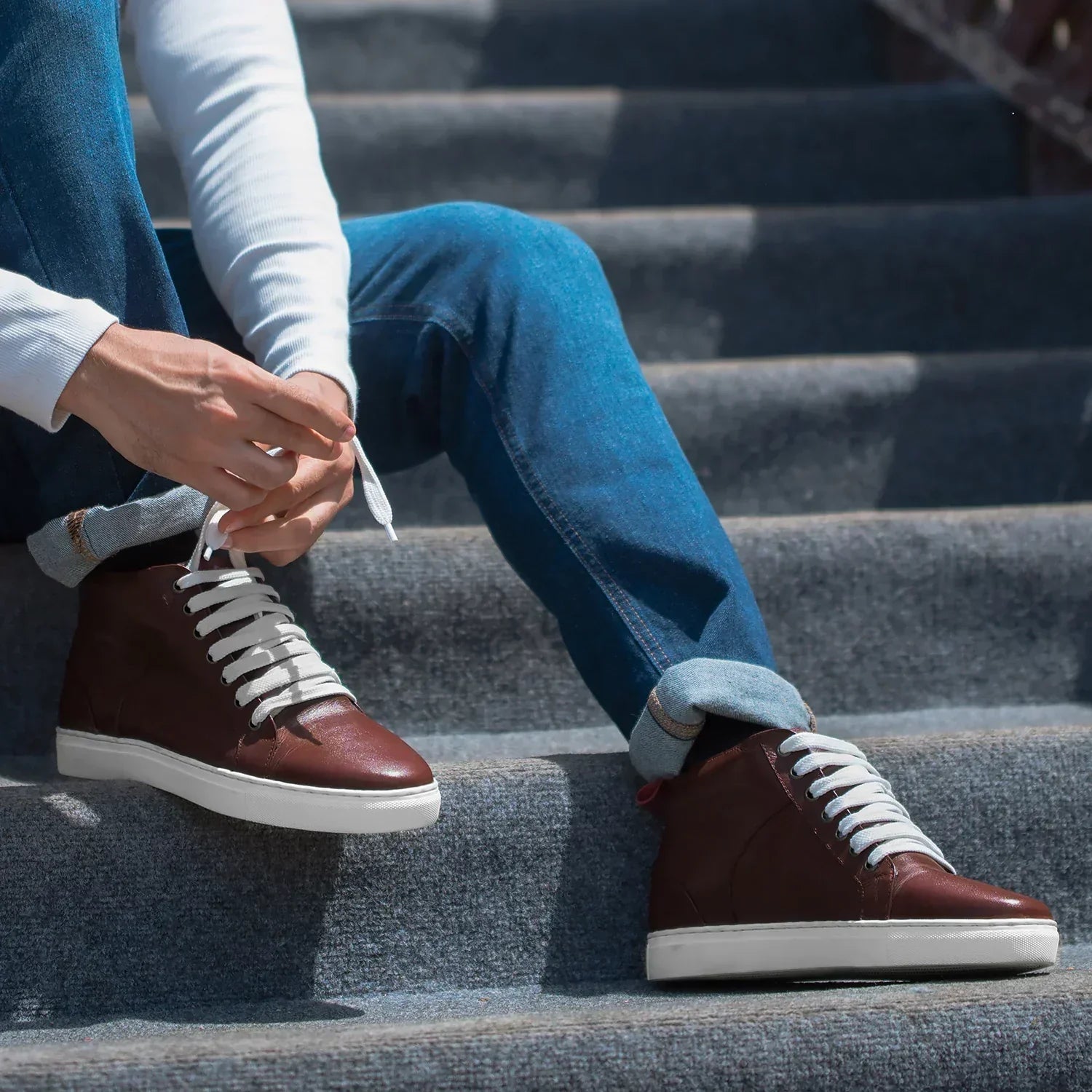 Marty High Top Maroon Leather Sneakers