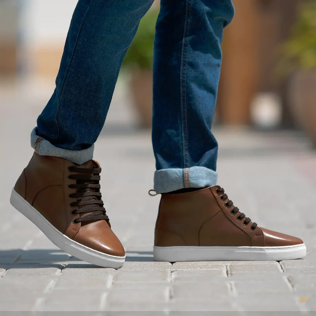 Marty High Top Tan Leather Sneakers