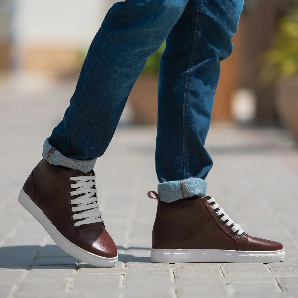Marty High Top Maroon Leather Sneakers