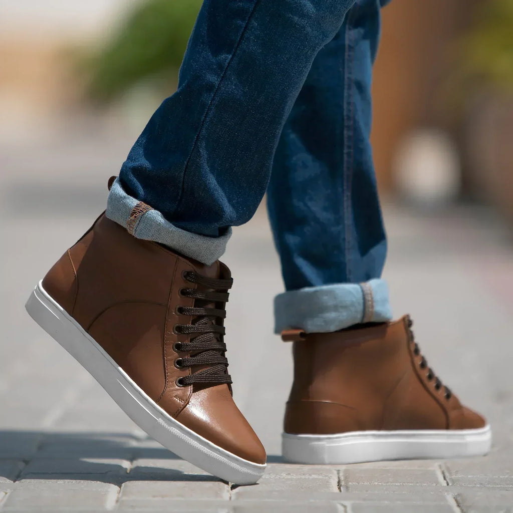 Marty High Top Tan Leather Sneakers