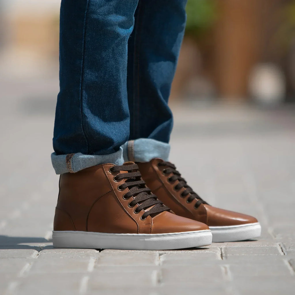 Marty High Top Tan Leather Sneakers