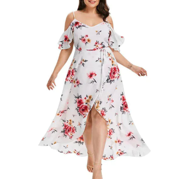FashionedStar Plus Size Floral Off-Shoulder Maxi Dress – High-Low Wrap Summer Dress