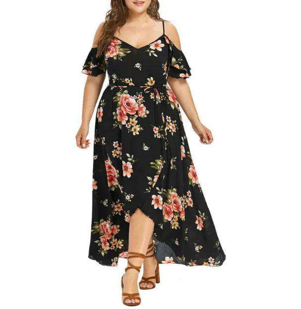 FashionedStar Plus Size Floral Off-Shoulder Maxi Dress – High-Low Wrap Summer Dress