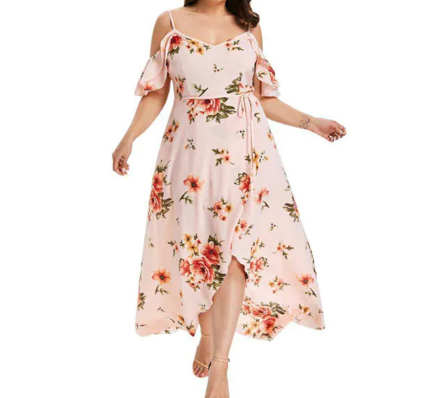 FashionedStar Plus Size Floral Off-Shoulder Maxi Dress – High-Low Wrap Summer Dress
