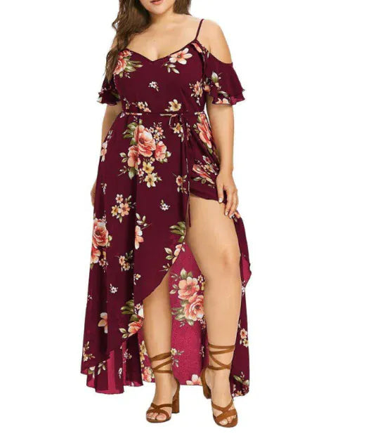 FashionedStar Plus Size Floral Off-Shoulder Maxi Dress – High-Low Wrap Summer Dress
