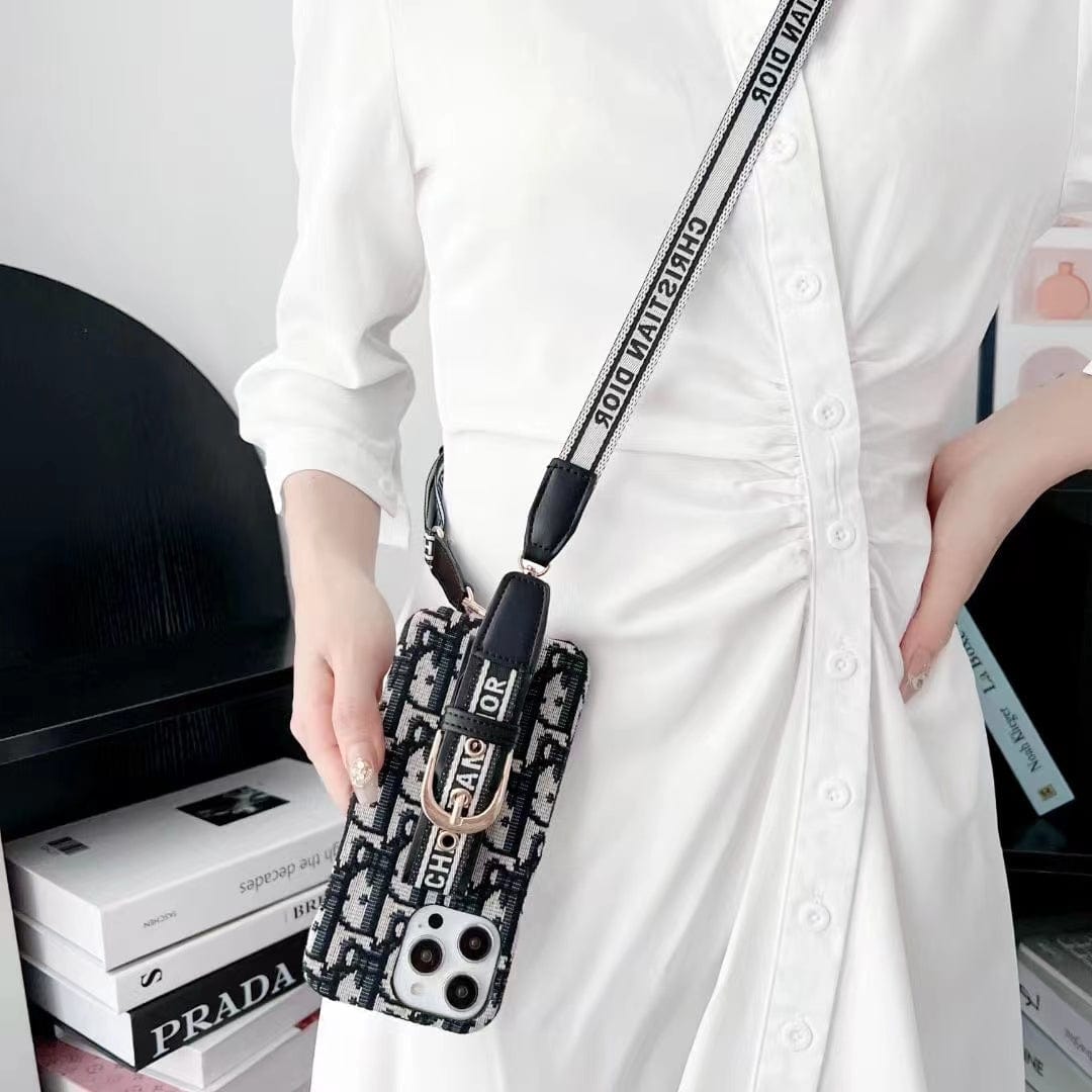 fashionedstare Dior Designer Strap iPhone Cases with Adjustable Lanyard