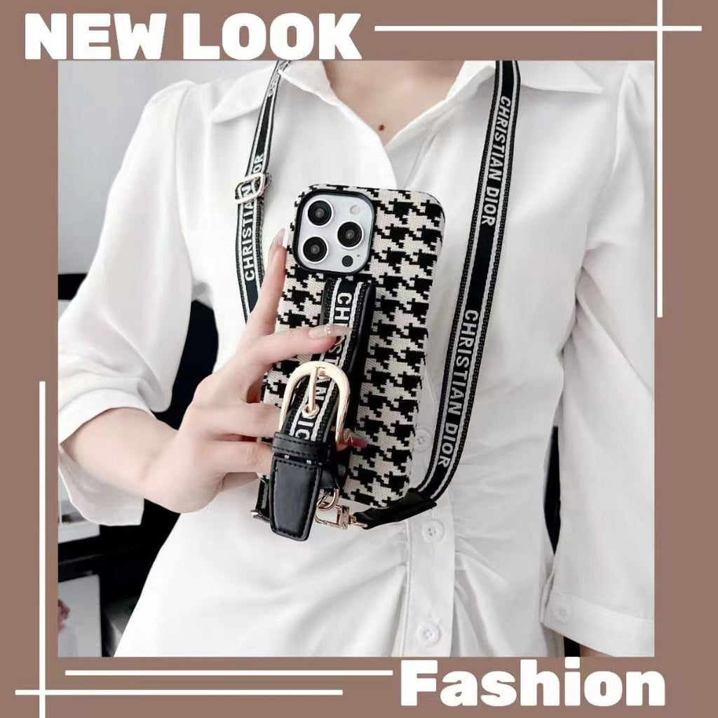 fashionedstare Dior Designer Strap iPhone Cases with Adjustable Lanyard