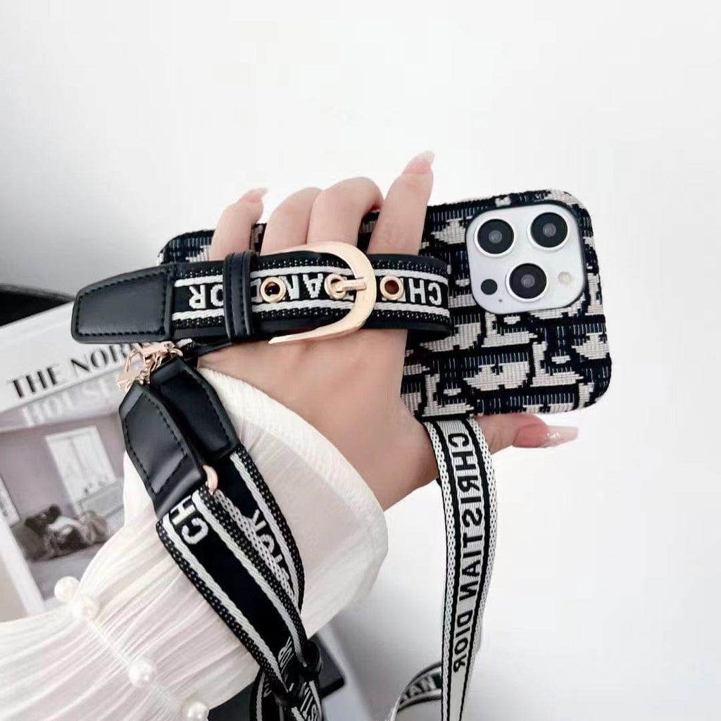 fashionedstare Dior Designer Strap iPhone Cases with Adjustable Lanyard