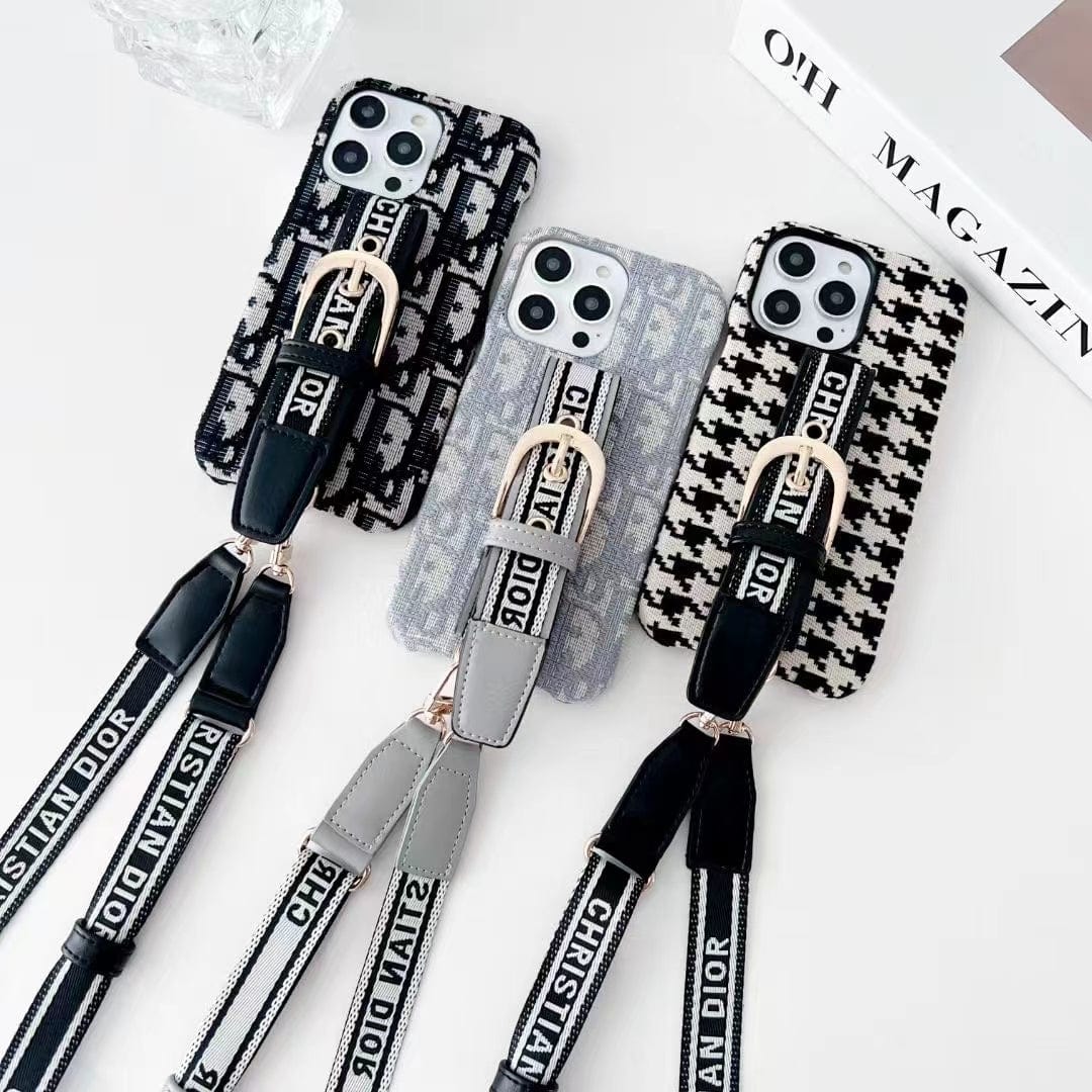 fashionedstare Dior Designer Strap iPhone Cases with Adjustable Lanyard