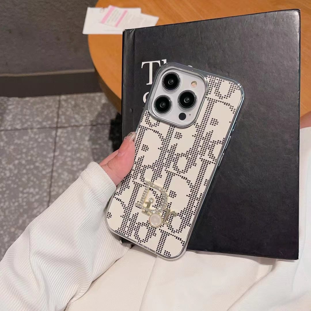 fashionedstare Dior iPhone Cases with Iconic Pattern and Pearl Accent