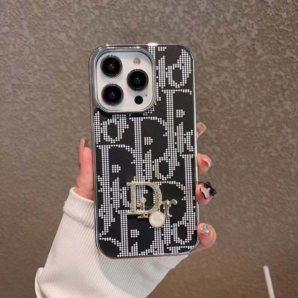 fashionedstare Dior iPhone Cases with Iconic Pattern and Pearl Accent