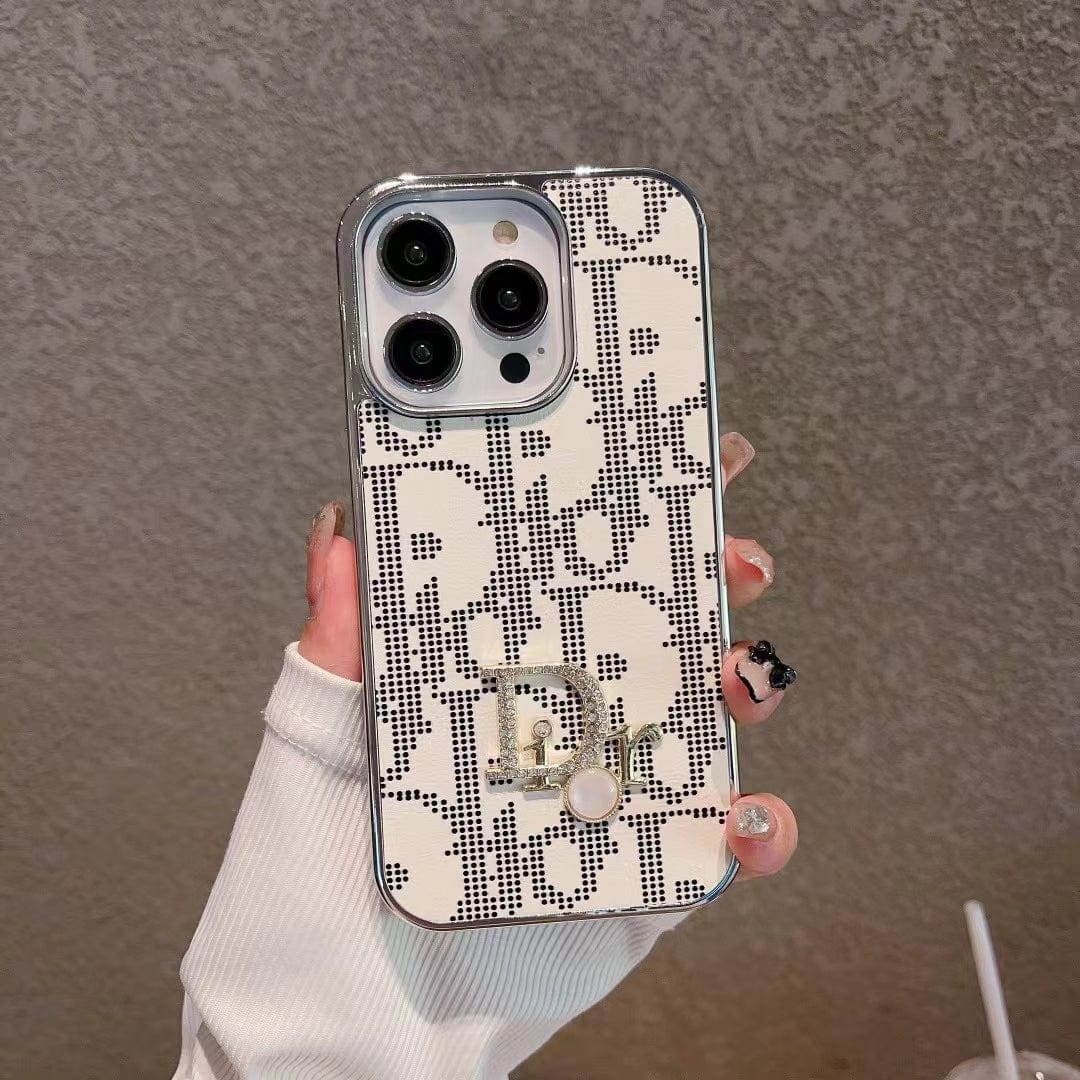 fashionedstare Dior iPhone Cases with Iconic Pattern and Pearl Accent