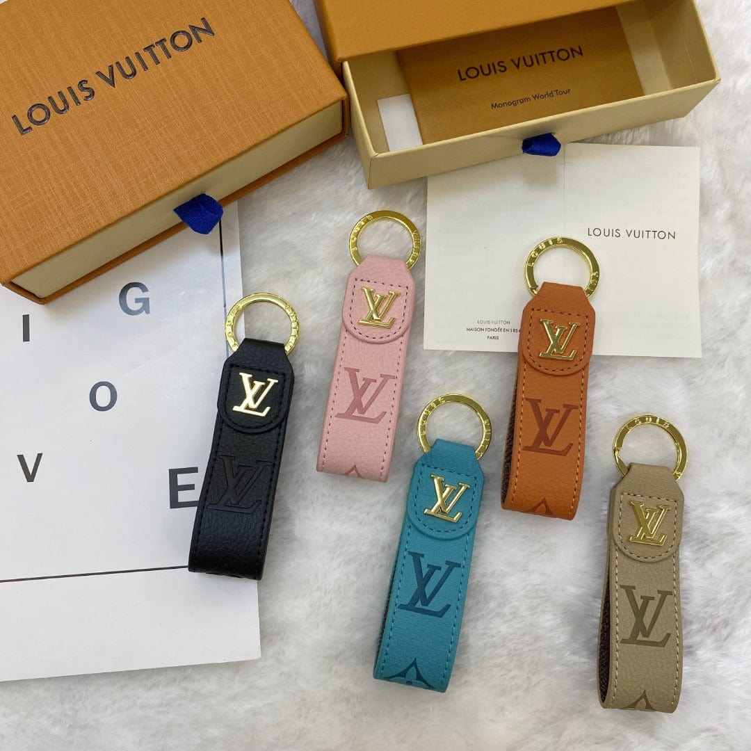 fashionedstare Louis Vuitton Monogram Leather Key Holders with Gold LV Logo | LV Keychain