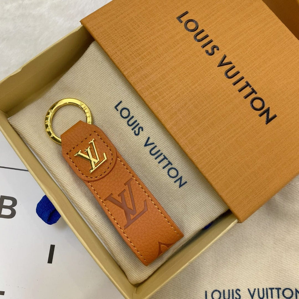 fashionedstare Louis Vuitton Monogram Leather Key Holders with Gold LV Logo | LV Keychain
