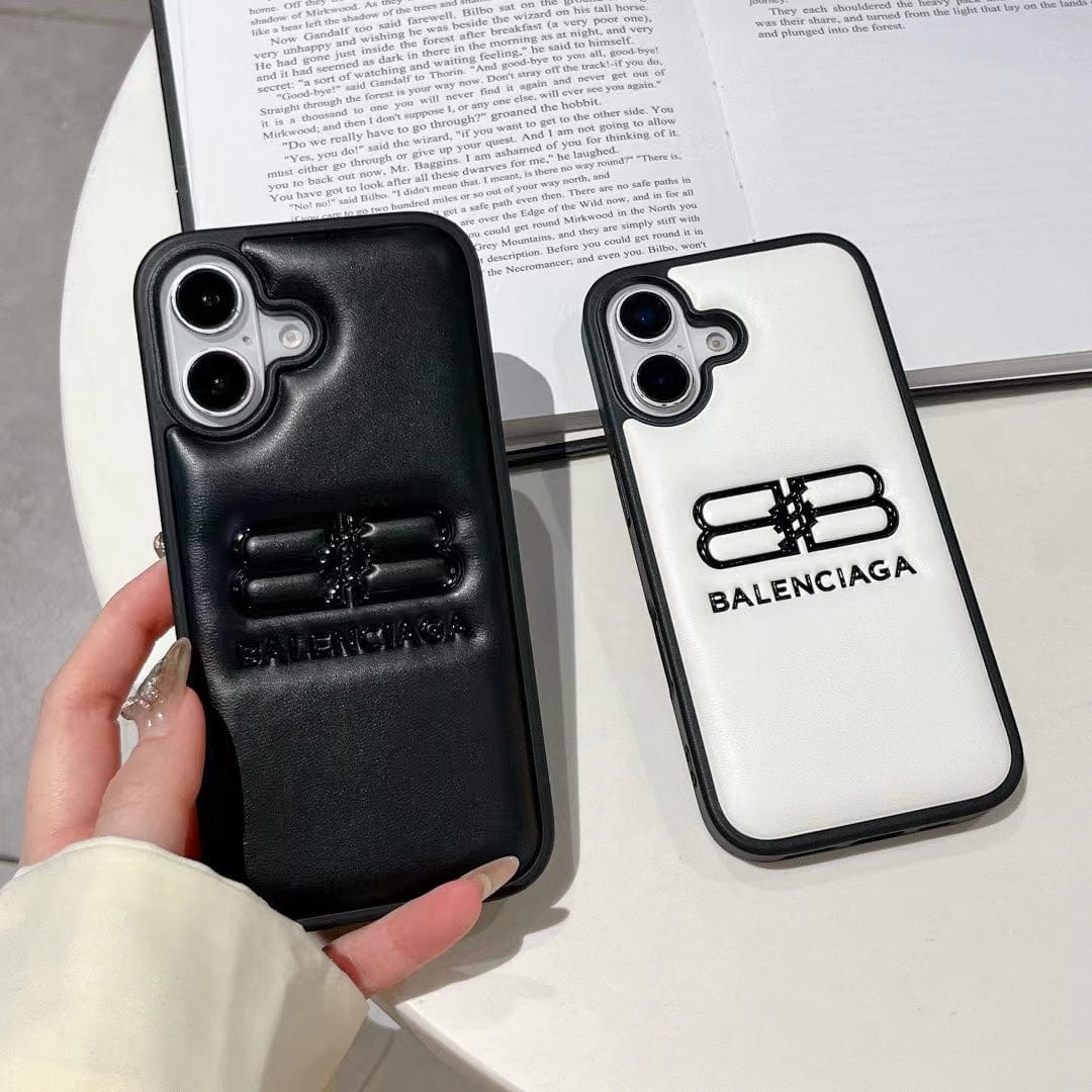 Tony Balenciaga BB Logo Embossed Leather iPhone Case