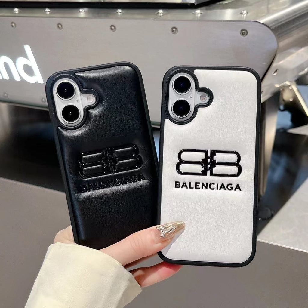 Tony Balenciaga BB Logo Embossed Leather iPhone Case