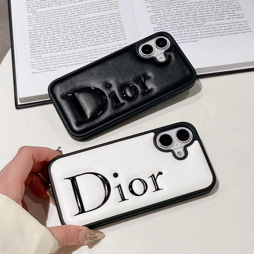 Tony Dior Embossed Logo Leather iPhone Case