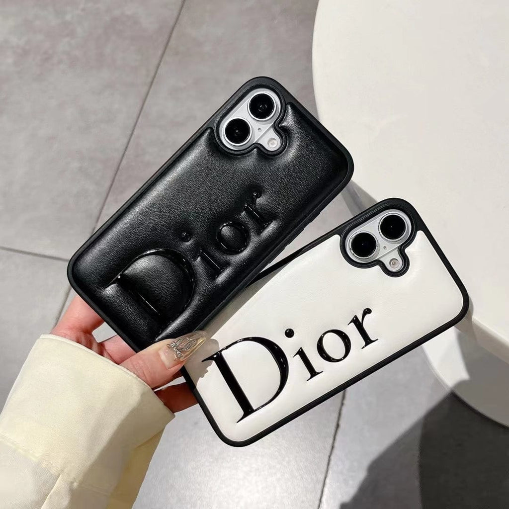 Tony Dior Embossed Logo Leather iPhone Case