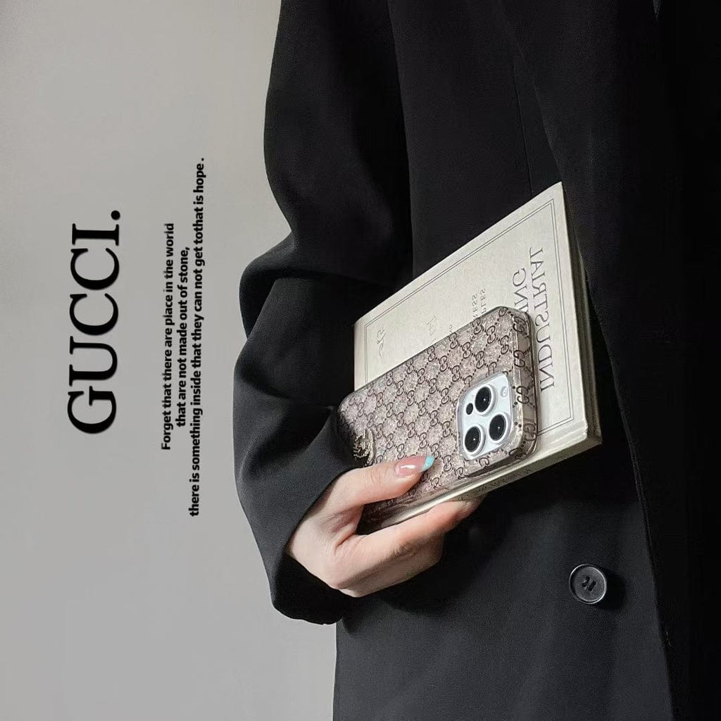 Tony Gucci Monogram Glitter iPhone Case with Rhinestone GG Logo