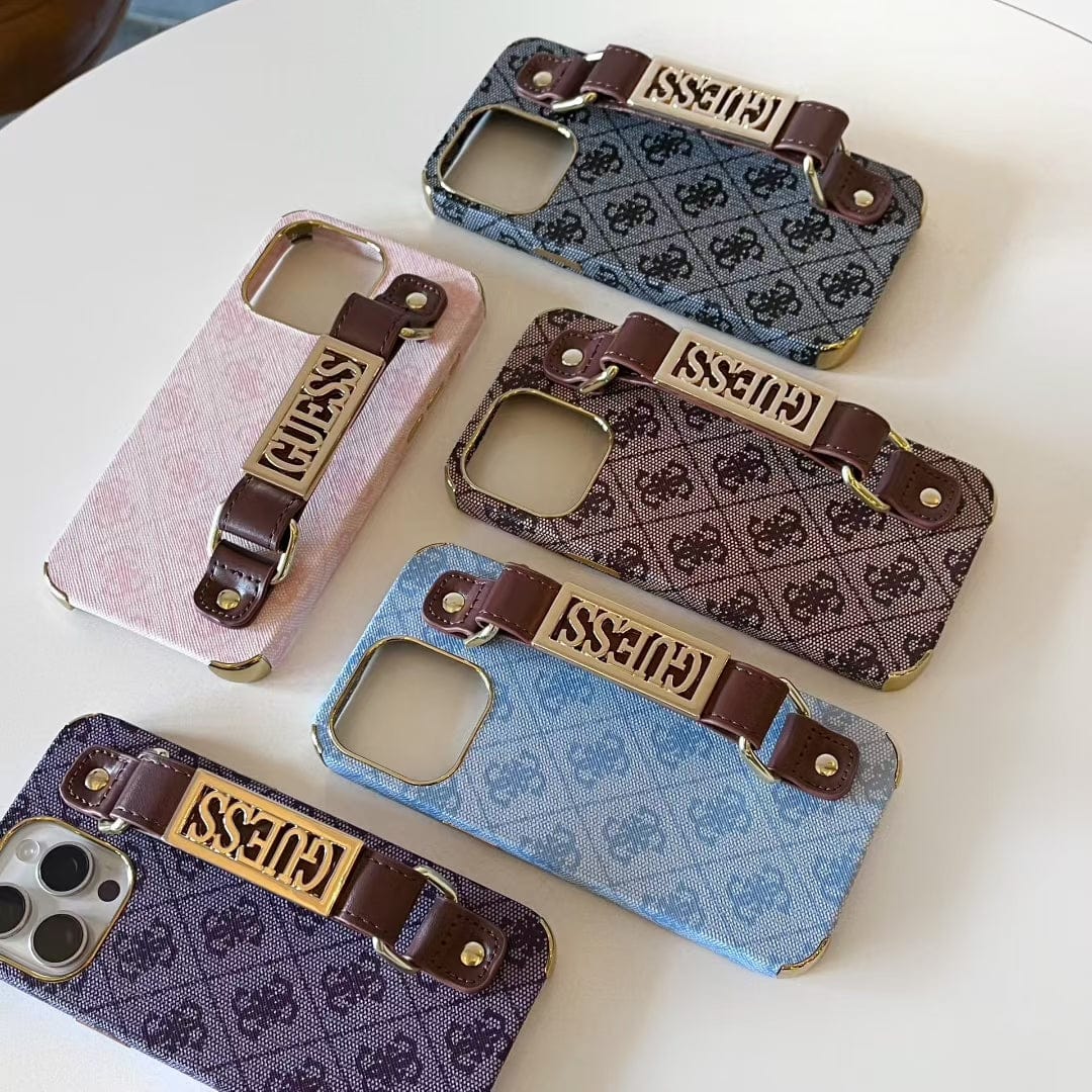 Tony GUESS Monogram Canvas Strap iPhone Case with Gold Logo Plate