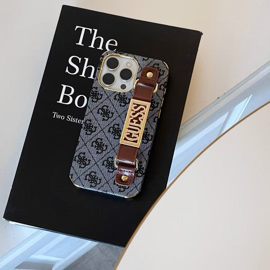 Tony GUESS Monogram Canvas Strap iPhone Case with Gold Logo Plate