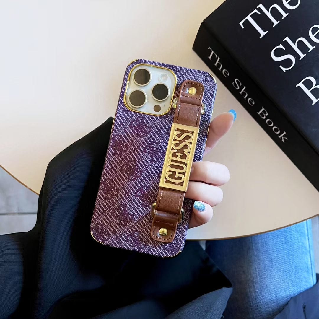 Tony GUESS Monogram Canvas Strap iPhone Case with Gold Logo Plate