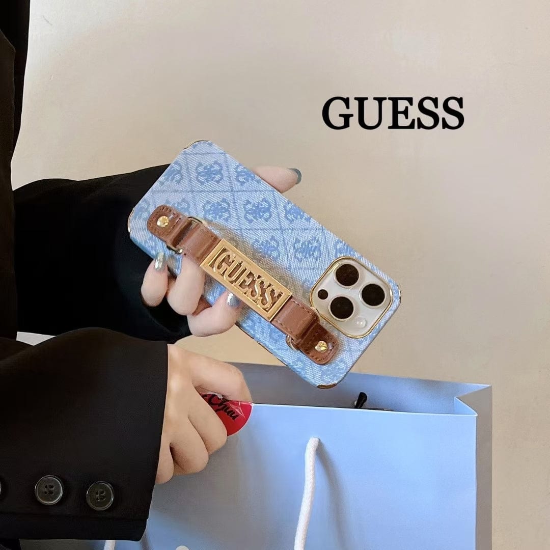 Tony GUESS Monogram Canvas Strap iPhone Case with Gold Logo Plate