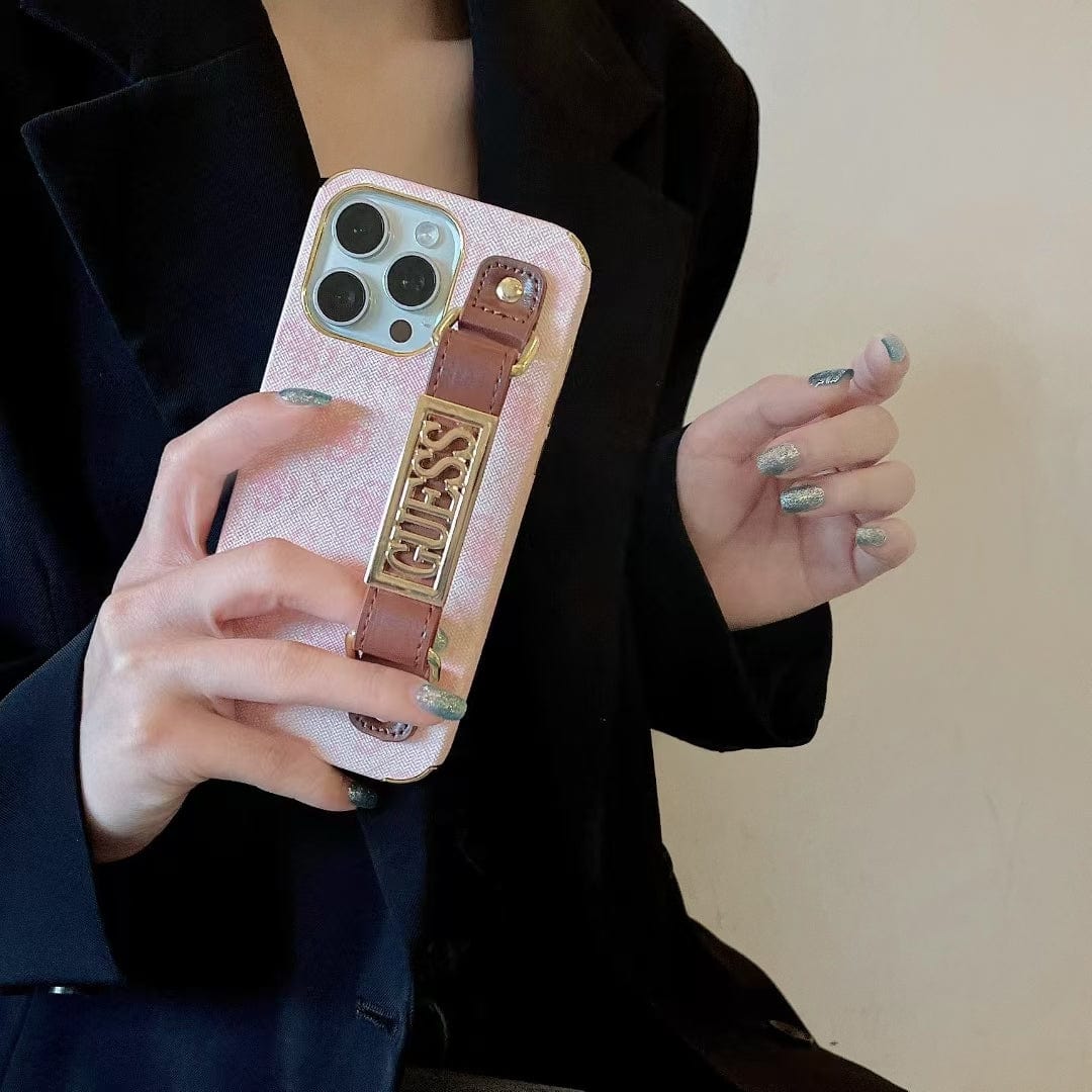 Tony GUESS Monogram Canvas Strap iPhone Case with Gold Logo Plate