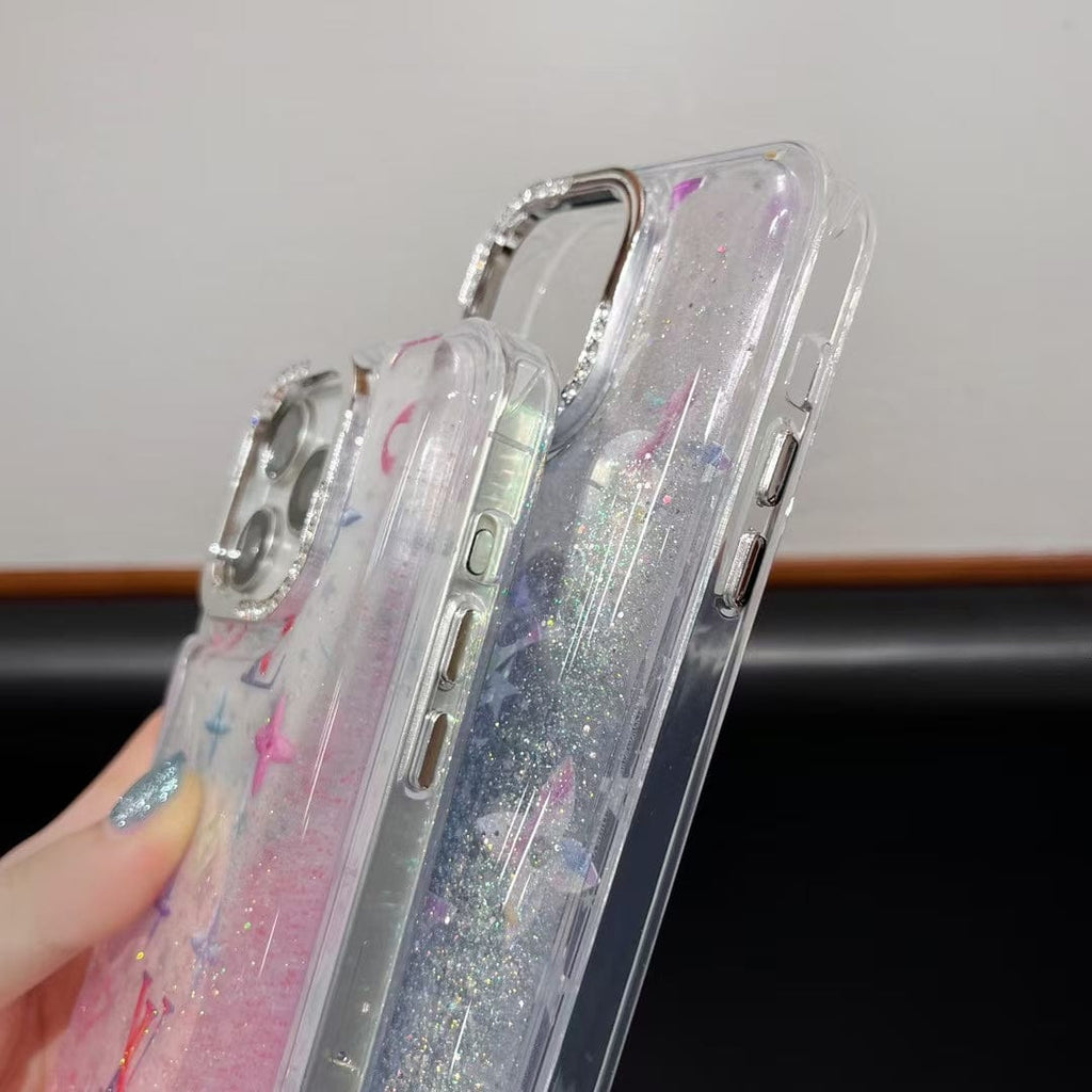 Tony Louis Vuitton Glitter Sparkle Monogram iPhone Case with Rhinestone Camera Ring