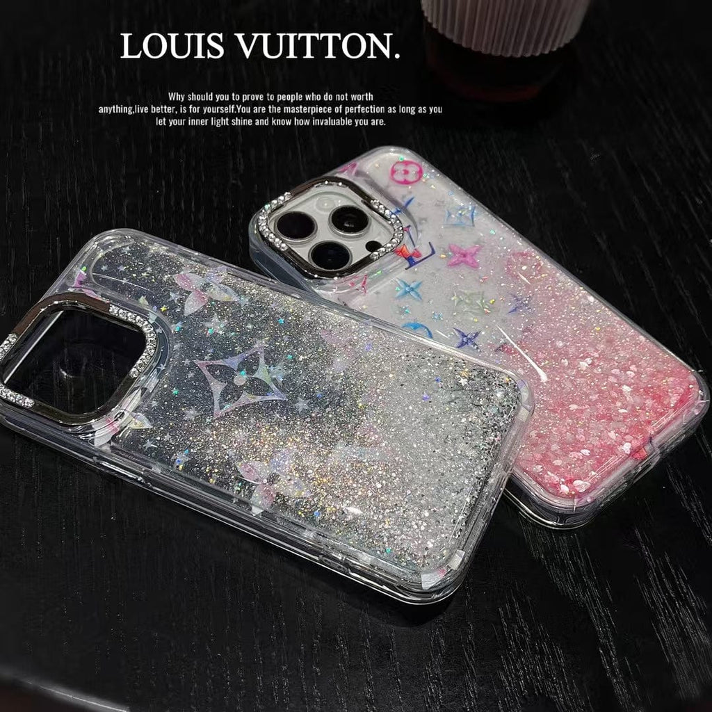 Tony Louis Vuitton Glitter Sparkle Monogram iPhone Case with Rhinestone Camera Ring