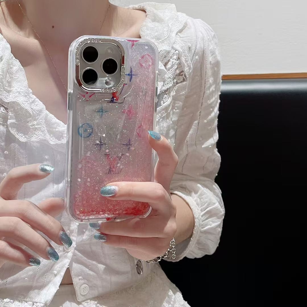Tony Louis Vuitton Glitter Sparkle Monogram iPhone Case with Rhinestone Camera Ring