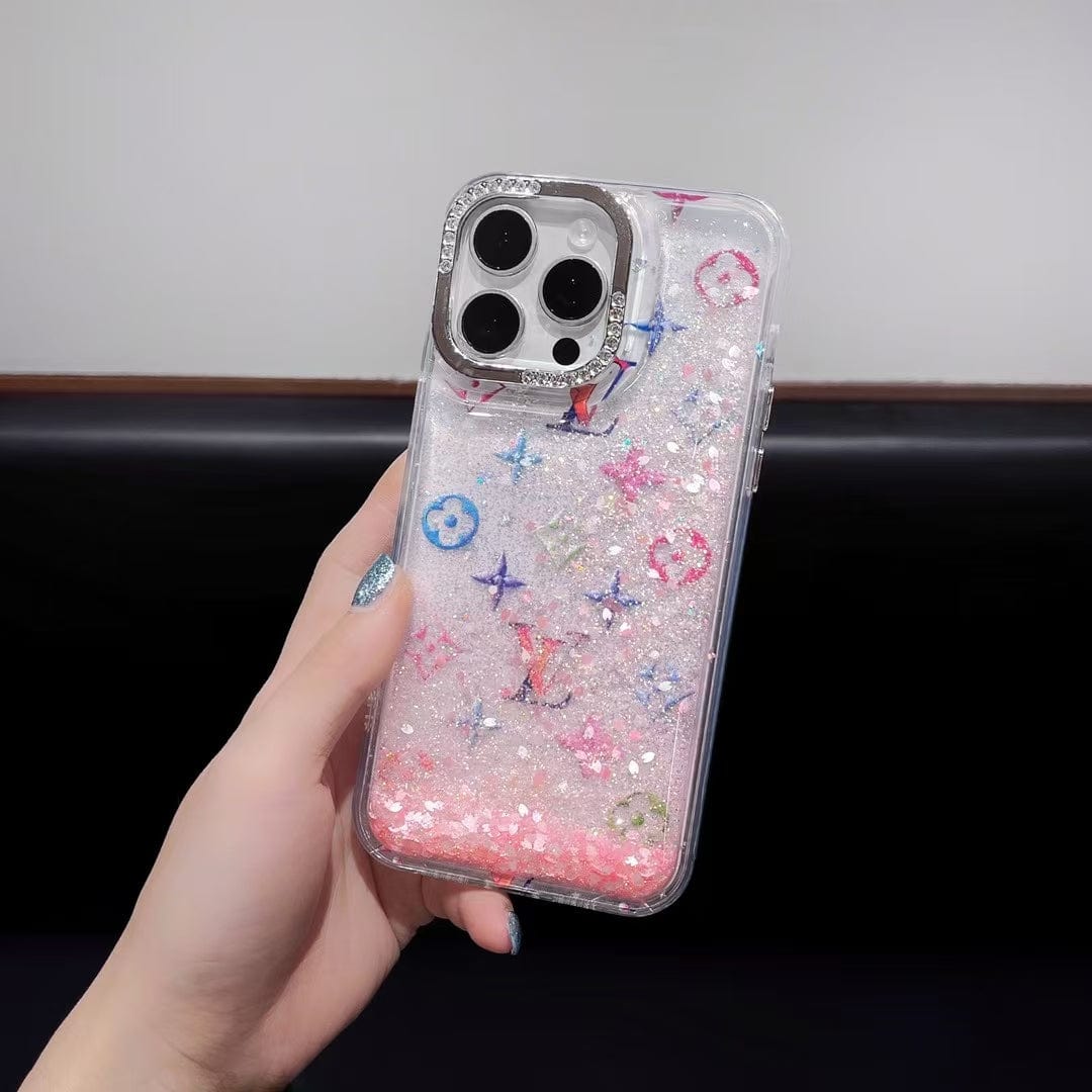 Tony Louis Vuitton Glitter Sparkle Monogram iPhone Case with Rhinestone Camera Ring