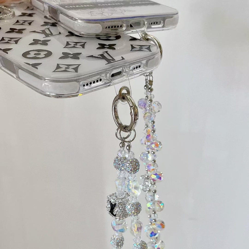 Tony Luxury Monochrome iPhone Case Set – Louis Vuitton & Chanel Inspired with Beaded Strap